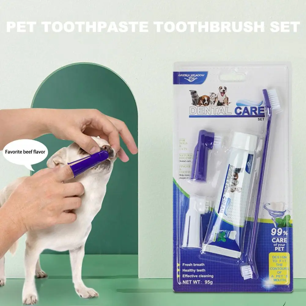 Pets Tartar Control Kit For Dogs Contains Toothpaste Toothbrush And Fingerbrush 4-Piece Dental Care Kit For Pet Teeth Clean U6G7