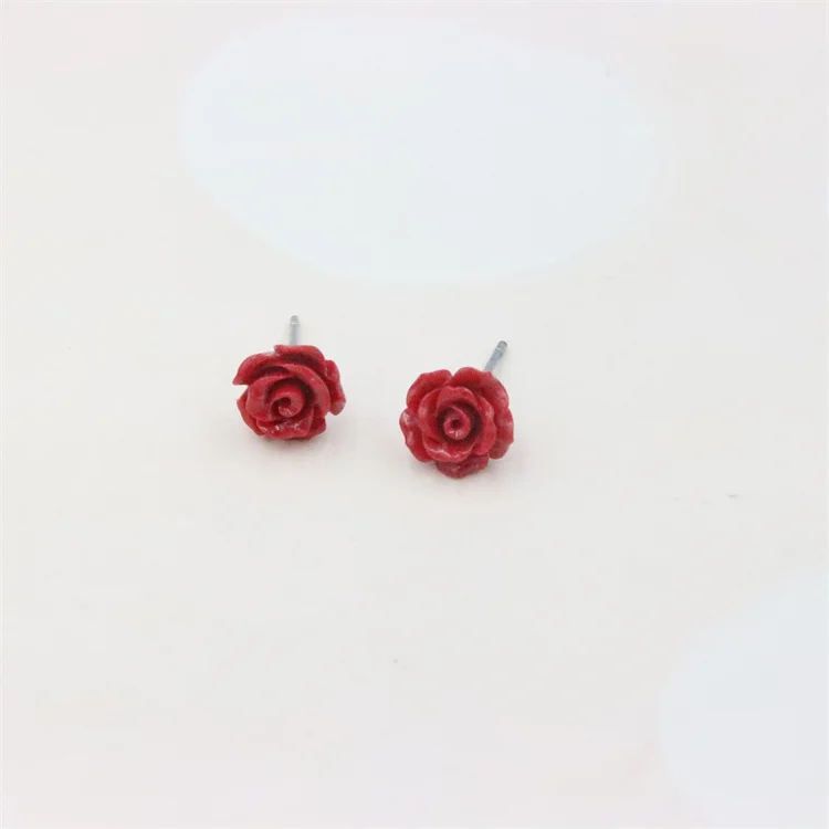 ZFSILVER 100% S925 Sterling Silver Fashion Trendy Sweet Lovely Simple More Color Resin Camellia Flower Earrings  For Women Gifts