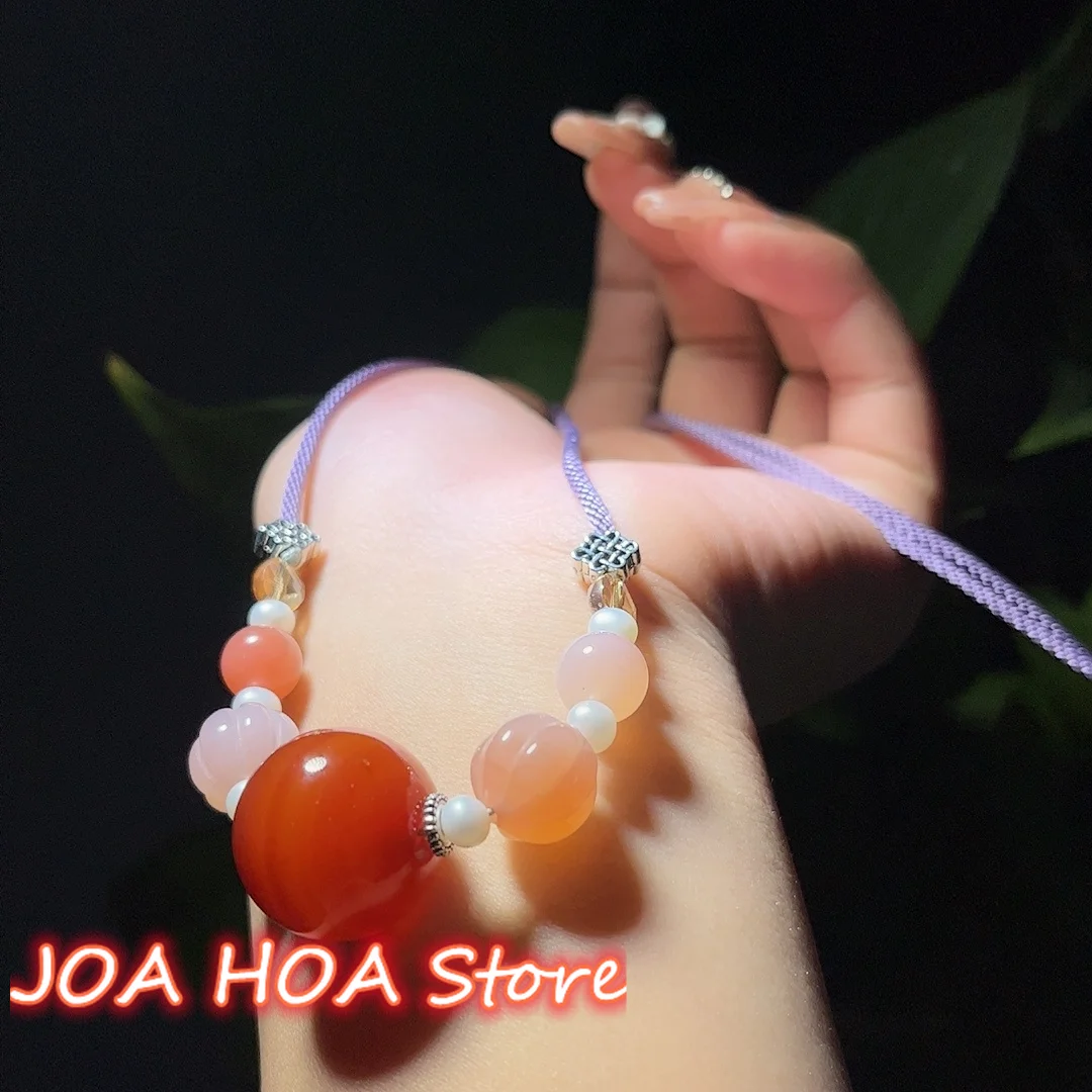 

Specialty DIY Hhandwork Natural Red Round Jade Bead Pendant Sweater Chain Chalcedony Agate With Pearls Necklace Quality Jewelry