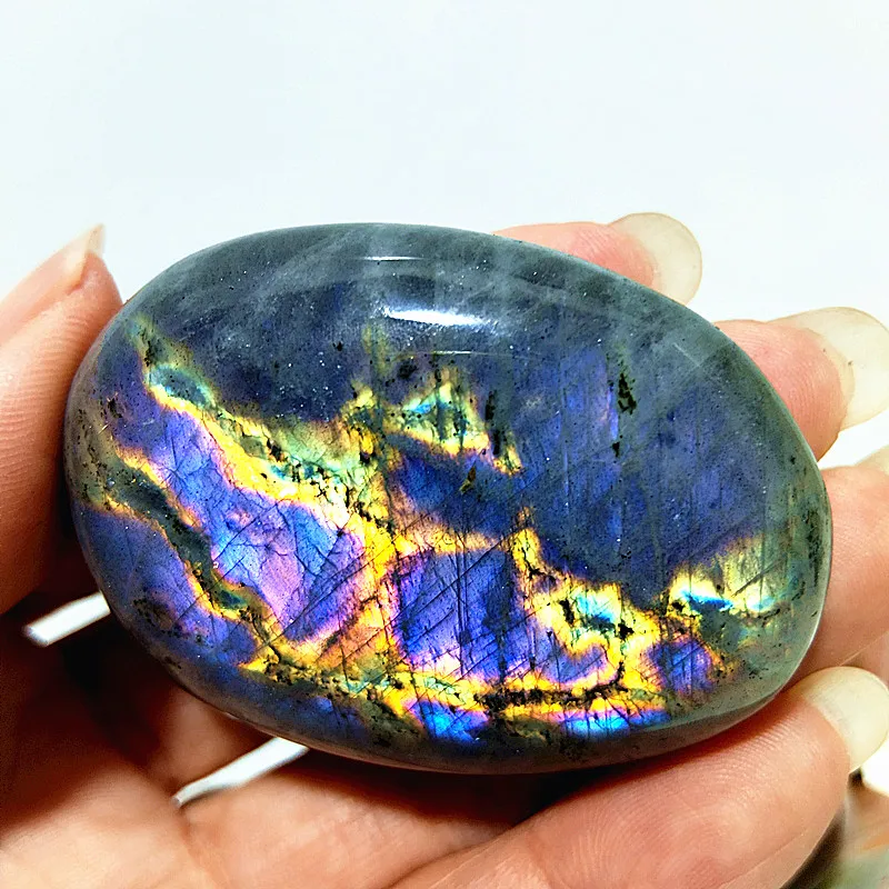 AA Natural Crystal Purple Yellow Light Labrador Palm Stone Feng Shui Crystal Meditation Chakra Spiritual Healing Home Decoration