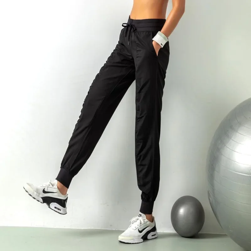 

Fabric Drawstring Running Sport Joggers Women Quick Dry Athletic Gym Fitness Sweatpants with Two Side Pockets Exercise Pants