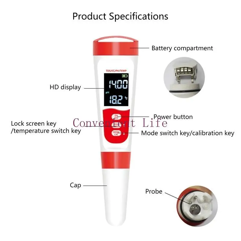 L1EE Máy Đo Độ Kỹ Thuật Số Máy Đo Độ Đa Năng 4 Trong 1 EC Đồng Hồ Đo Nhiệt Độ Kỹ Thuật Số Máy Kiểm Tra Chất Lượng