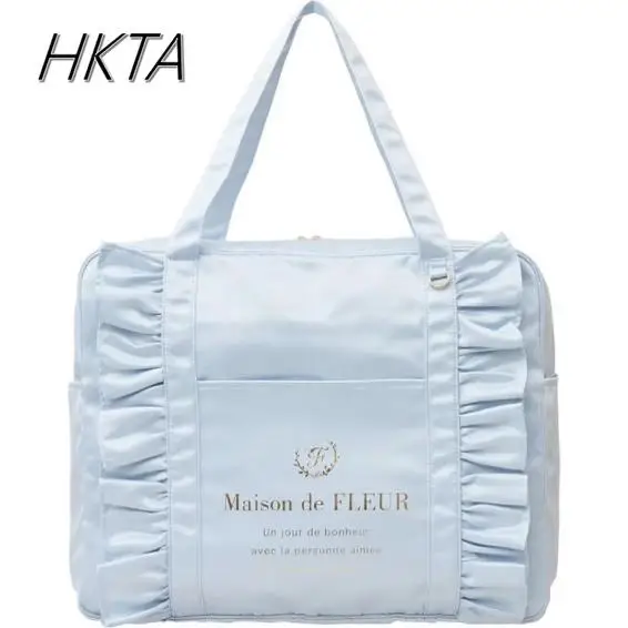 New Satin Lotus Leaf Lace Japanese Bag Womens Spring Summer Sweet Cute Handbag Girls Pleated Letter Printed Shoulder Bag Ladies