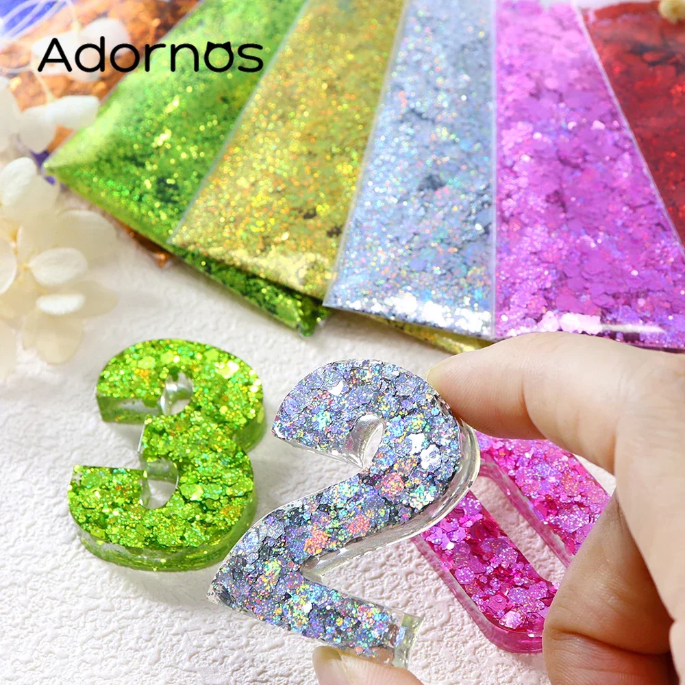 10g Holographic Silver Chunky Glitter Hexagon Sequins Mixed Powder Epoxy Fillings Colorful Laser Sparkly Flakes DIY Accessories