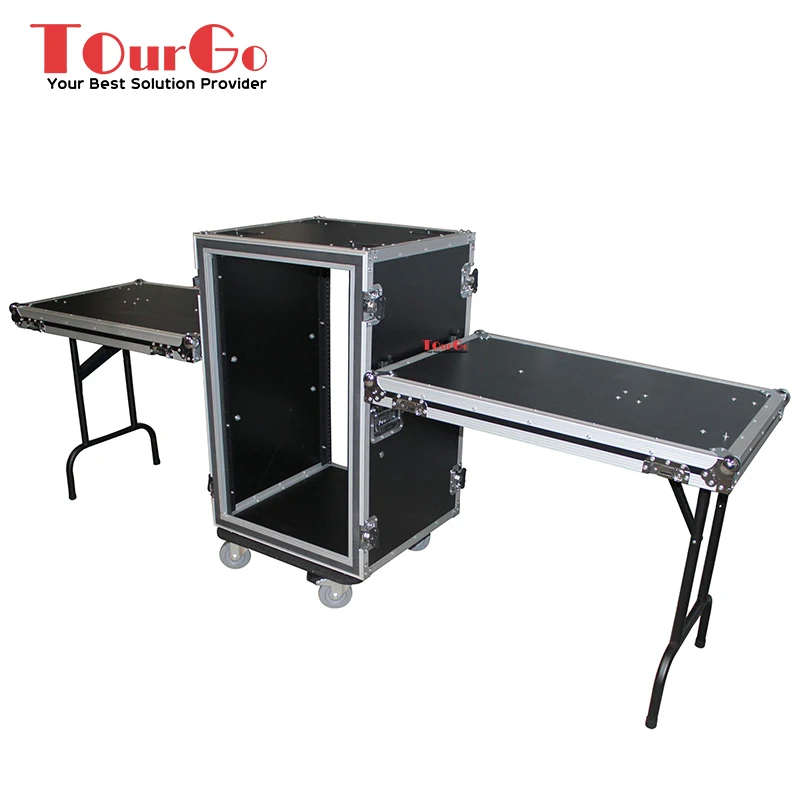 Caixa de rack vertical à prova de choque 18U 20 '' de profundidade com mesas laterais e rodízios