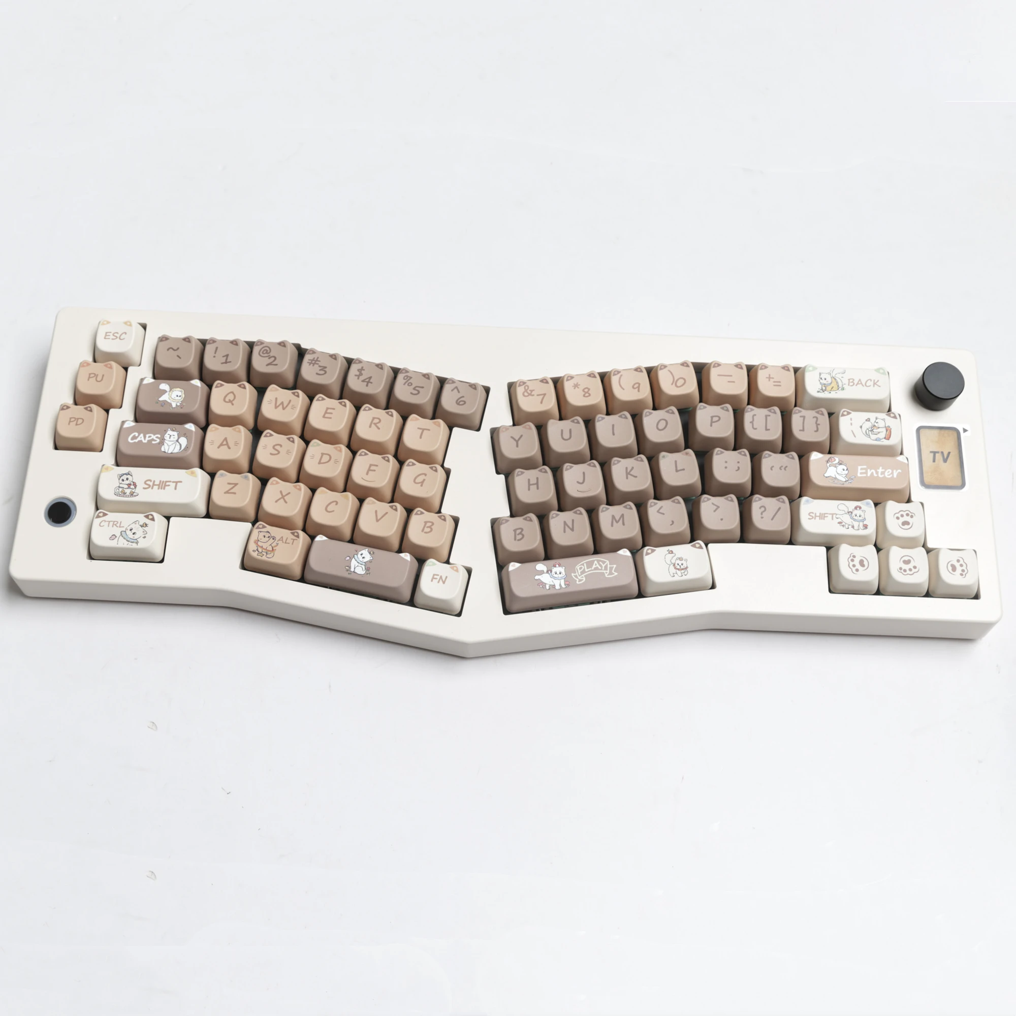Cat Keycaps Brown Cat PBT Keycaps Cute style keycap MAO For Mx Switch Mechanical Keyboard 6.25U Gift Cute Cat Ear Theme