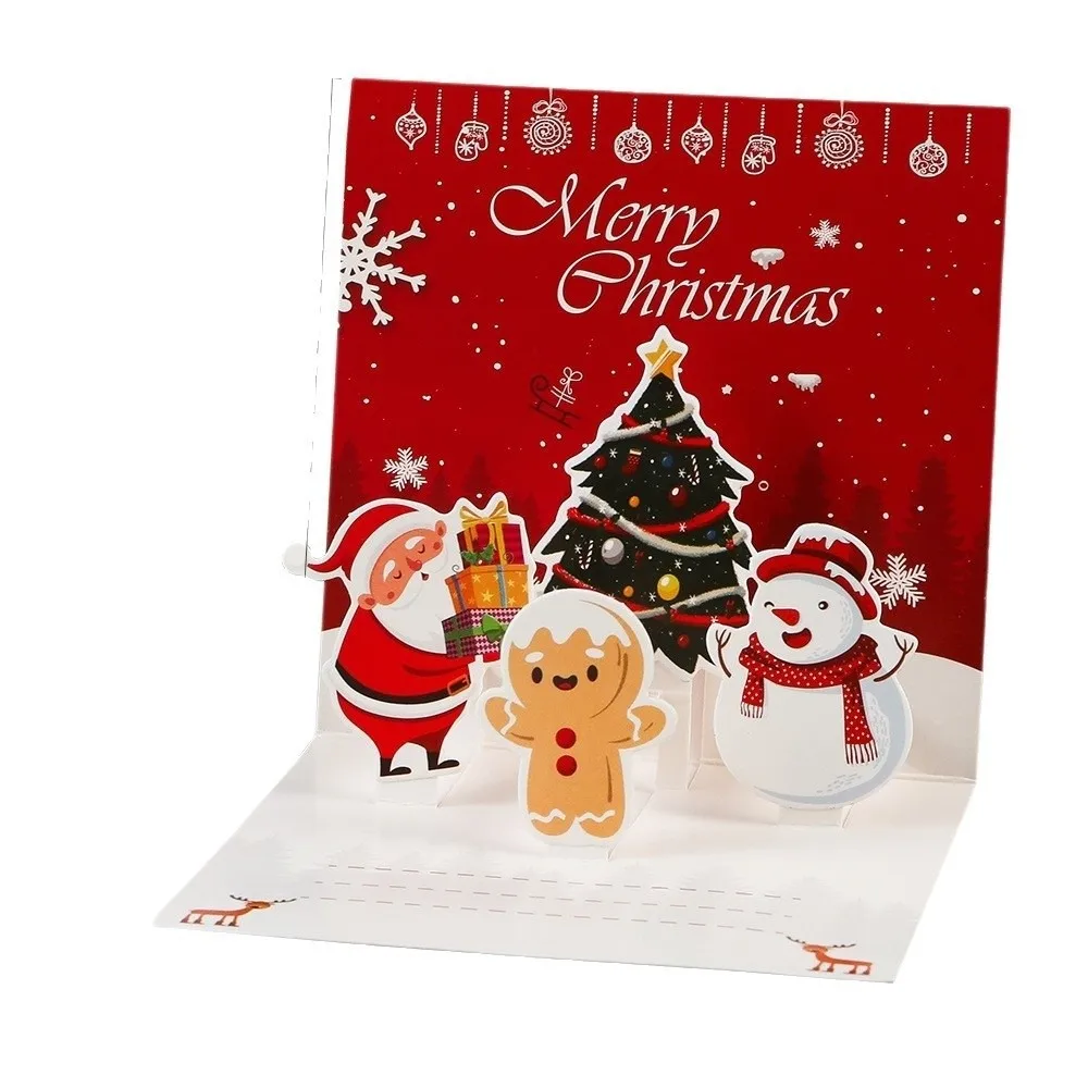 Merry Christmas 3D Xmas Greeting Cards Folding Blessing Message Christmas Card Paper Pop-up Christmas Postcard New Year Greeting