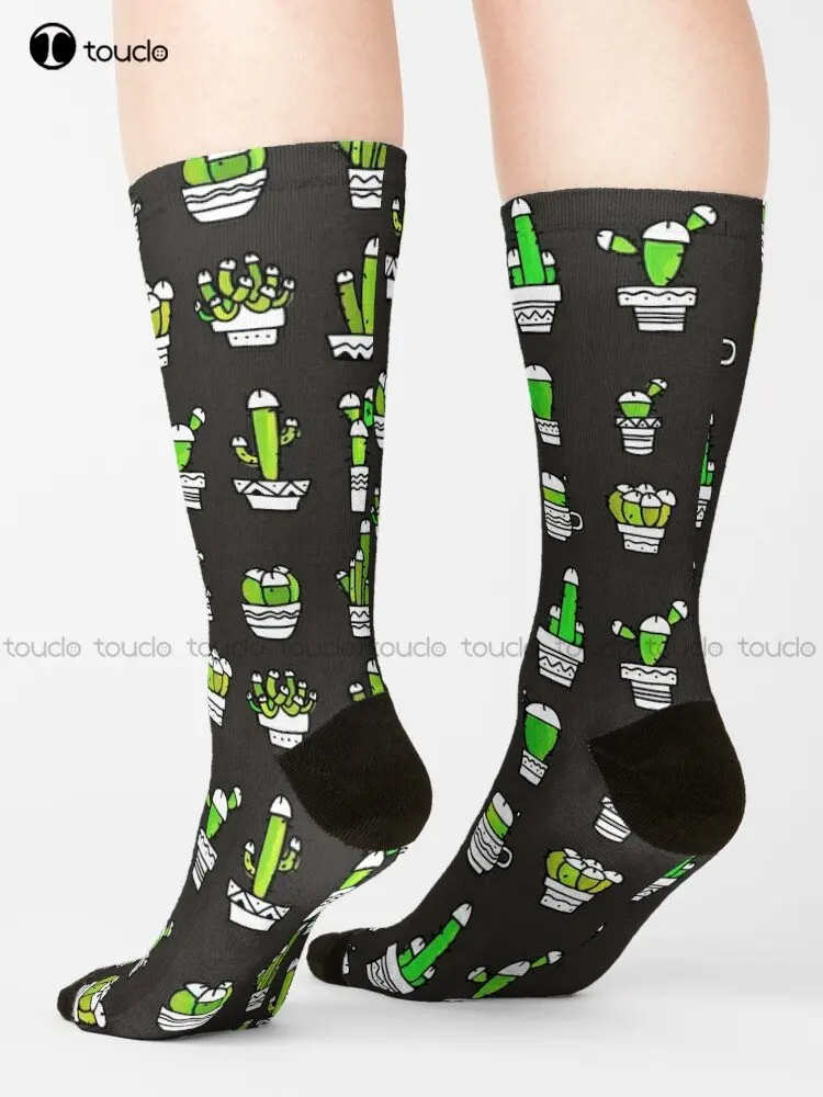 Cock Plants Cactus Green Watercolor Gray Socks Black Baseball Socks Personalized Custom Unisex Adult Teen Youth Socks Funny Art