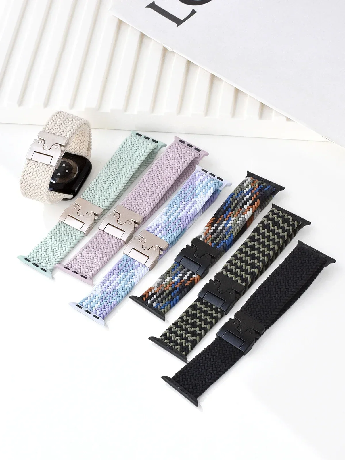 حزام مضفر لأشرطة ساعة أبل 46 ملم - 44 ملم - 45 ملم - 42 ملم 40 ملم 38 41 ملم الترا 2 49 ملم مشبك تيتانيوم iwatch Serie 10 97 6 5 4