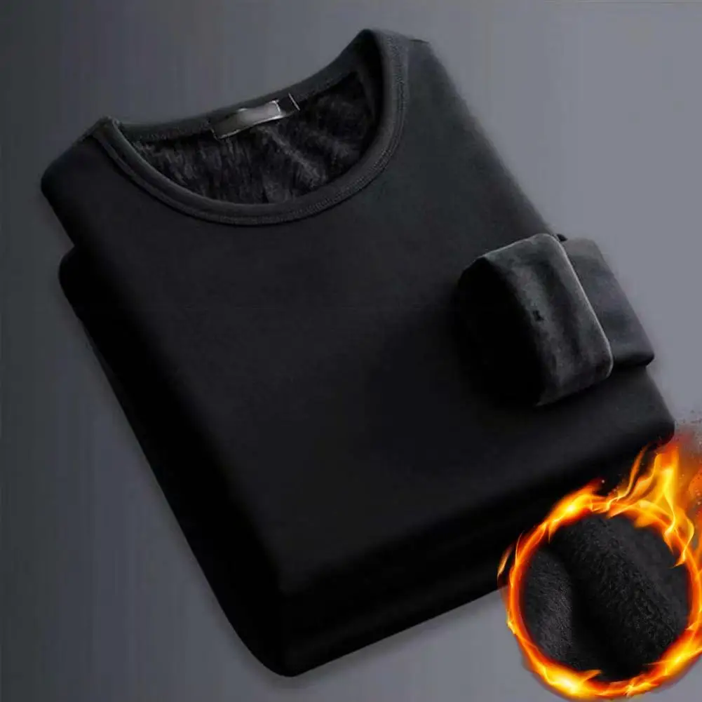 

Men Base Shirt Thick Plush Winter Men's Long-sleeved Thermal Underwer Fleece Bottoming Shirt O Neck Shirt Plus Velvet T-shirt