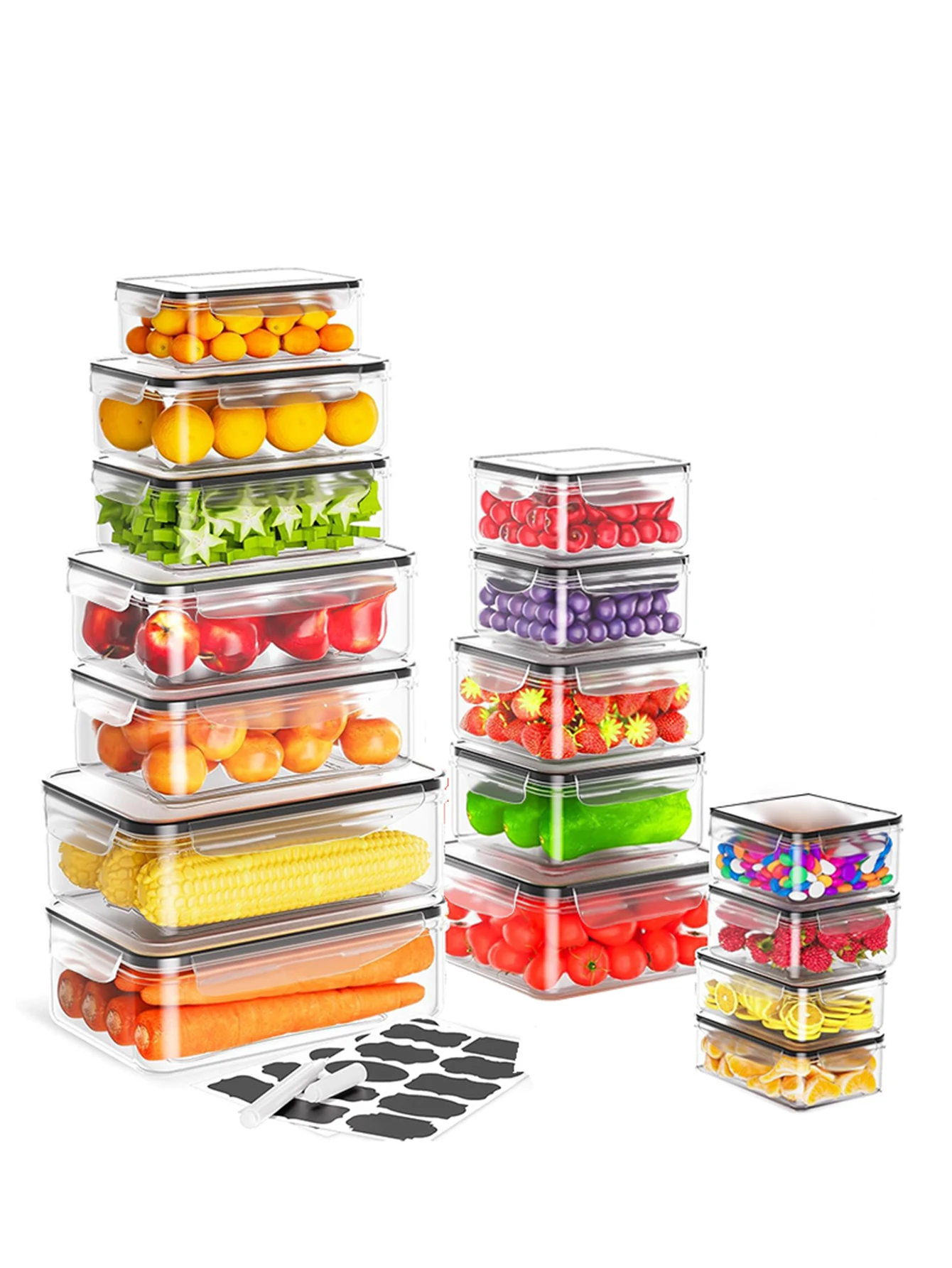 

12 шт. герметичные пластиковые контейнеры для хранения продуктов питания для хранения и организации кухни, герметичные контейнеры для пищевых продуктов с этикетками, ручками