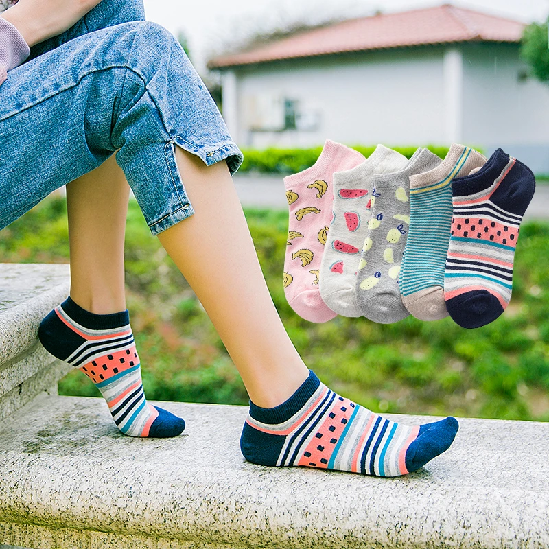 

5 Pairs Women Short Socks Spring Summer Funny Harajuku Cute Fruits Watermelon Banana Breathable Kawaii Casual Ankle Socks Sox