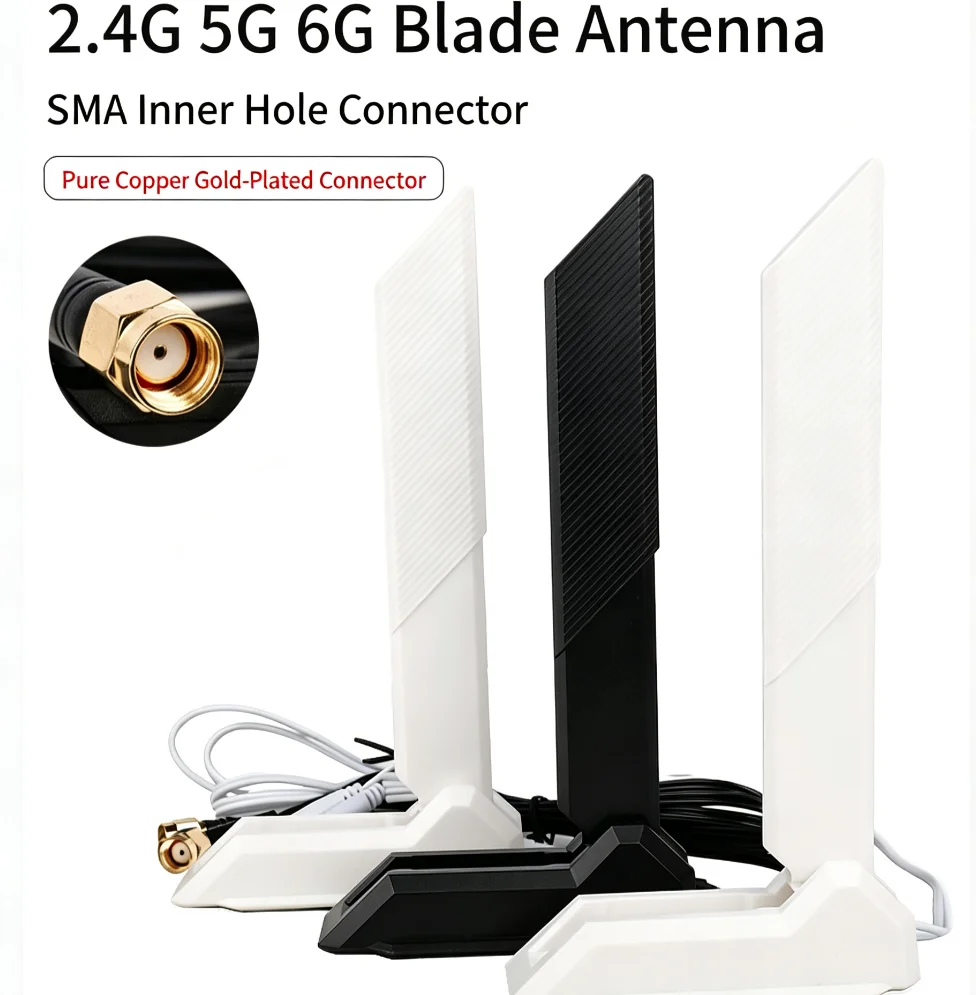 Antena WiFi Tri-Banda RP-SMA, Base Magnética, 2.4G 5G 6GHz, Cabo de 1,2M, Compatível com Placas WiFi PCI-E para PC de Mesa AX210 AX200