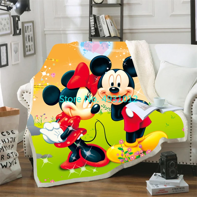 Selimut Hangat Bermotif Mickey Mouse Minnie Mouse 70x100cm Selimut Sherpa Domba Flanel 3D Lembut Hadiah Bayi Anak-anak untuk Sofa Kamar Tidur