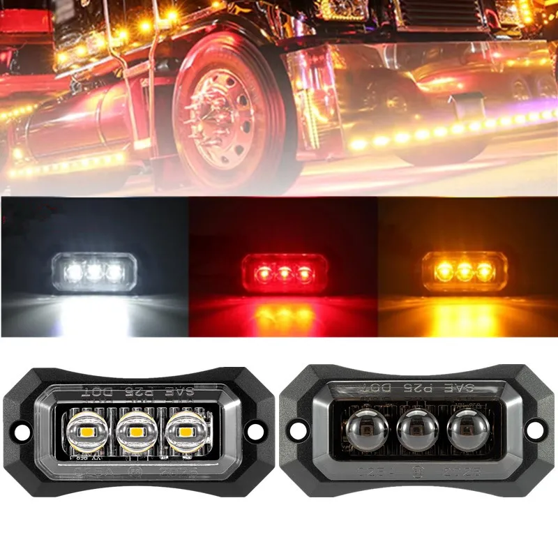 Universal 12V 24V Side Marker Lights Truck Trailer LED Lighting Warning Light Car 3LED Lamp Red Yellow White Blue Side Lights