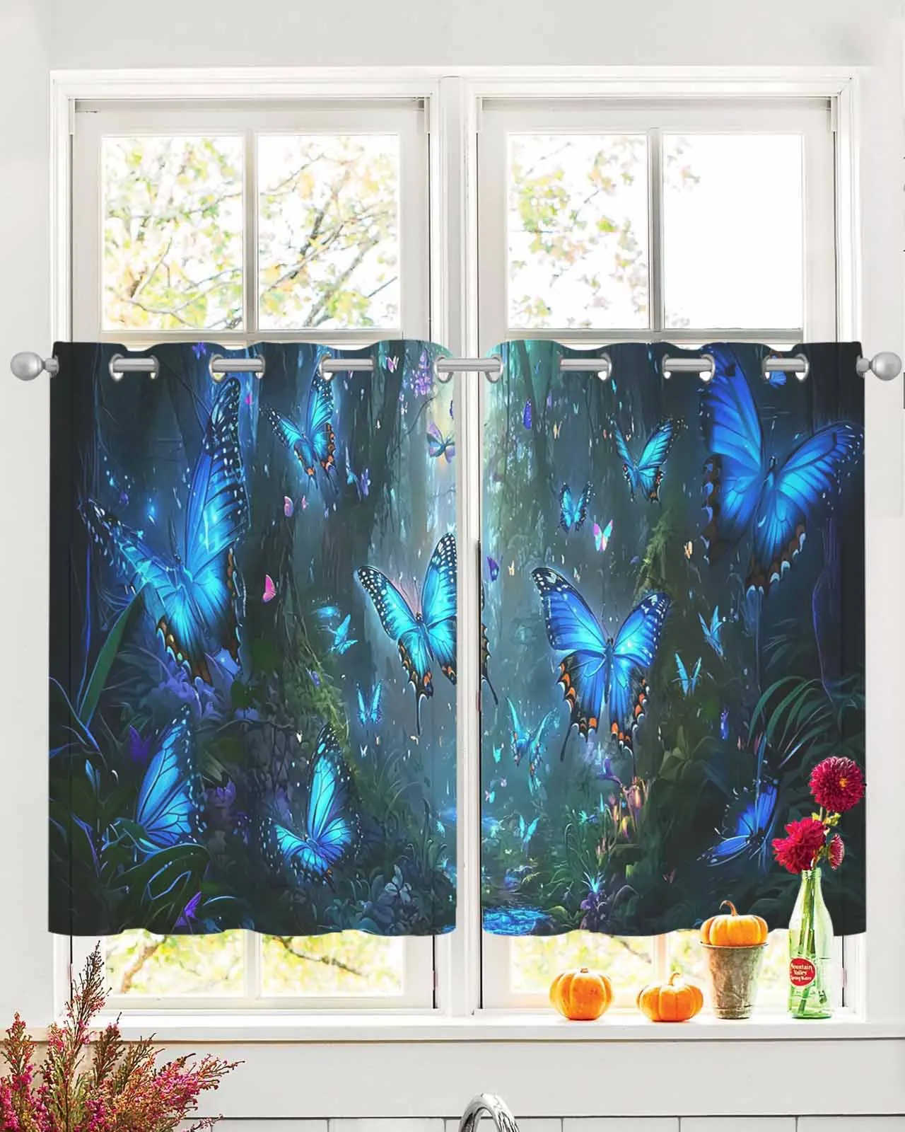 

2 шт., тюлевые оконные шторы, лесная мечта, бабочка, природа для гостиной, спальни, прозрачная шифоновая прозрачная вуаль, оконная занавеска