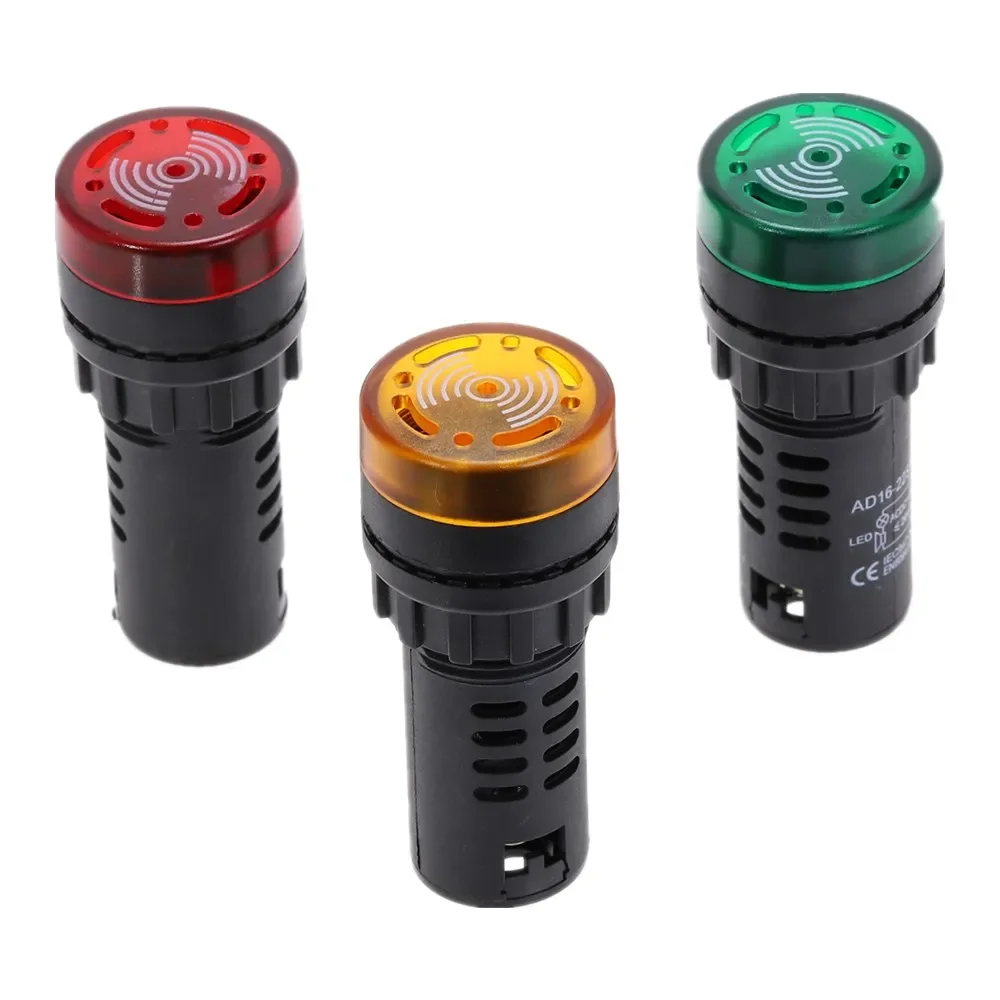 22mm Flash Light Red Green Yellow LED Active Buzzer Beep Indicator Switch DC12V DC24V AC110V AC220V AD16-22SM