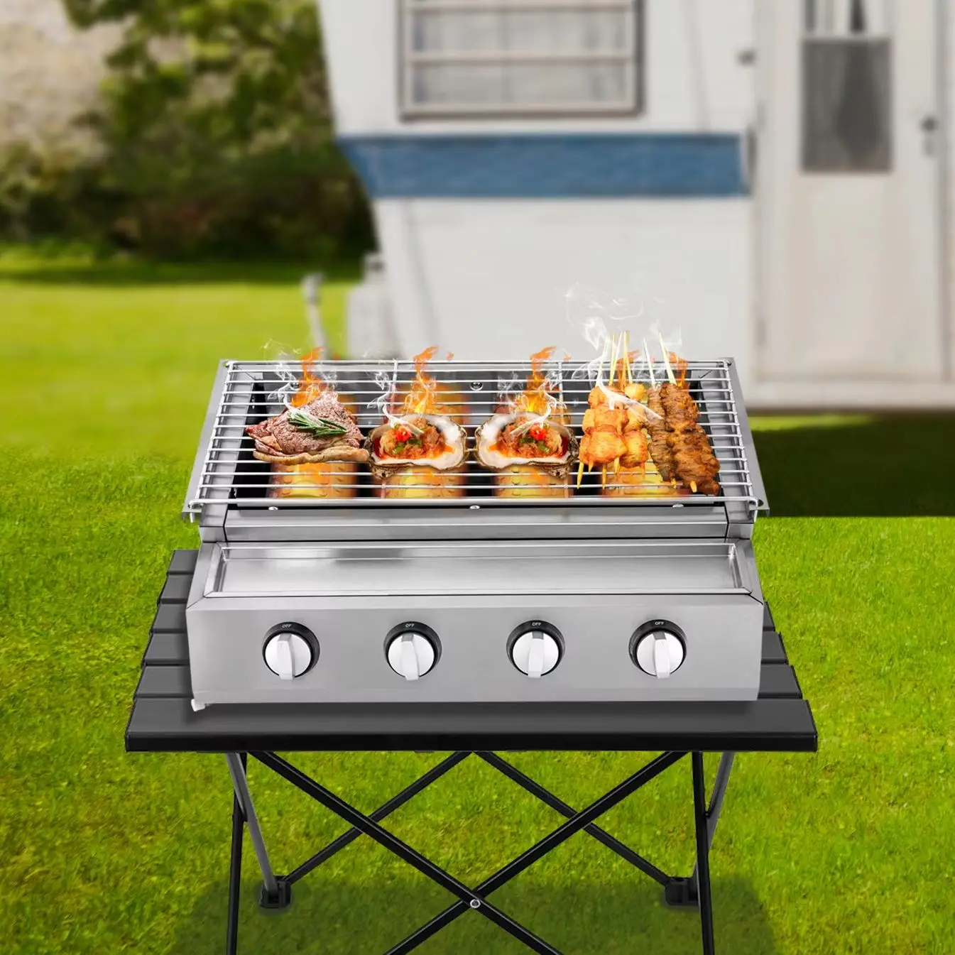 

Газовый гриль для барбекю на пропане, из нержавеющей стали, для патио и сада, с регулируемой высотой, 21.9x9.1 дюйма, быстрый нагрев ﻿