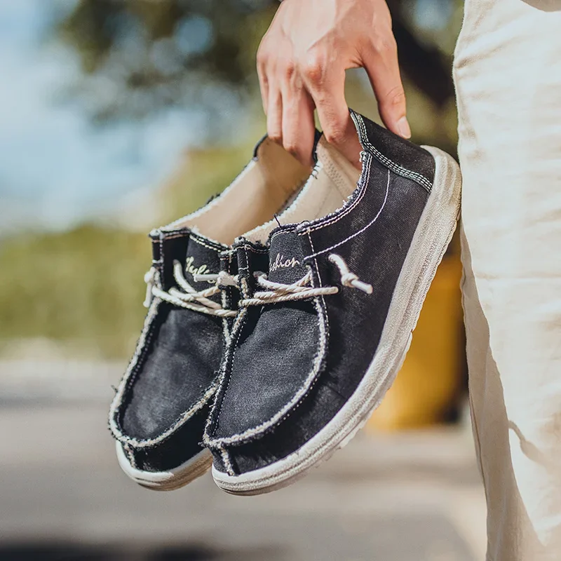 Summer Men\'s Canvas Shoes Denim Sneakers Men\'s Canvas Shoes Breathable Moccasins Vulcanized Shoes Men\'s Sneakers Shoes Plus Size