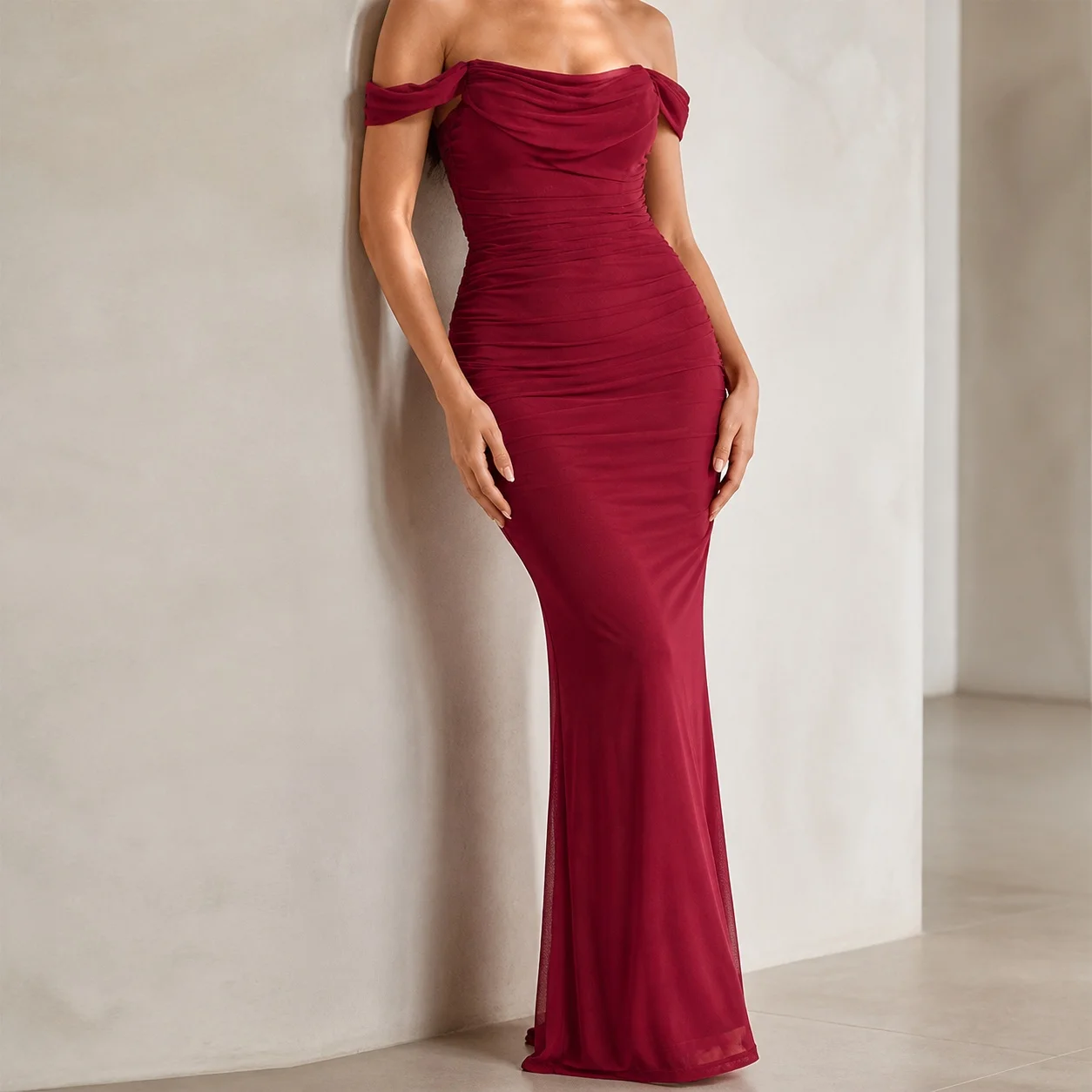 Women's Elegant Pleated Backless Off Shoulder Long High Waist Sleeveless Dress for Wedding Guest Summer Party Wedding Party