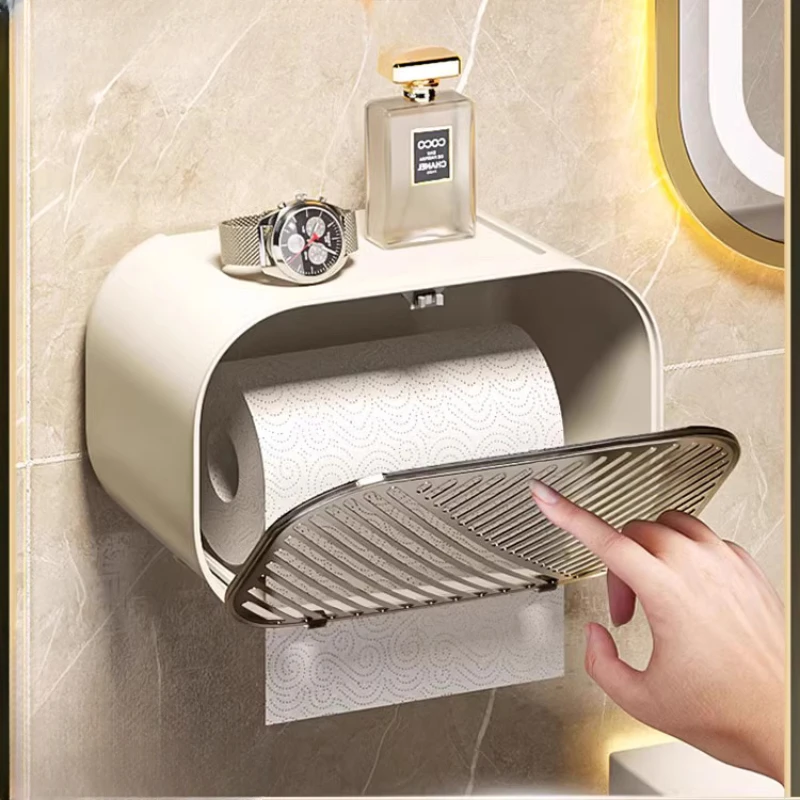 Toilet tissue box without punching Toilet toilet paper storage rack Wall mounted roll paper drawer waterproof