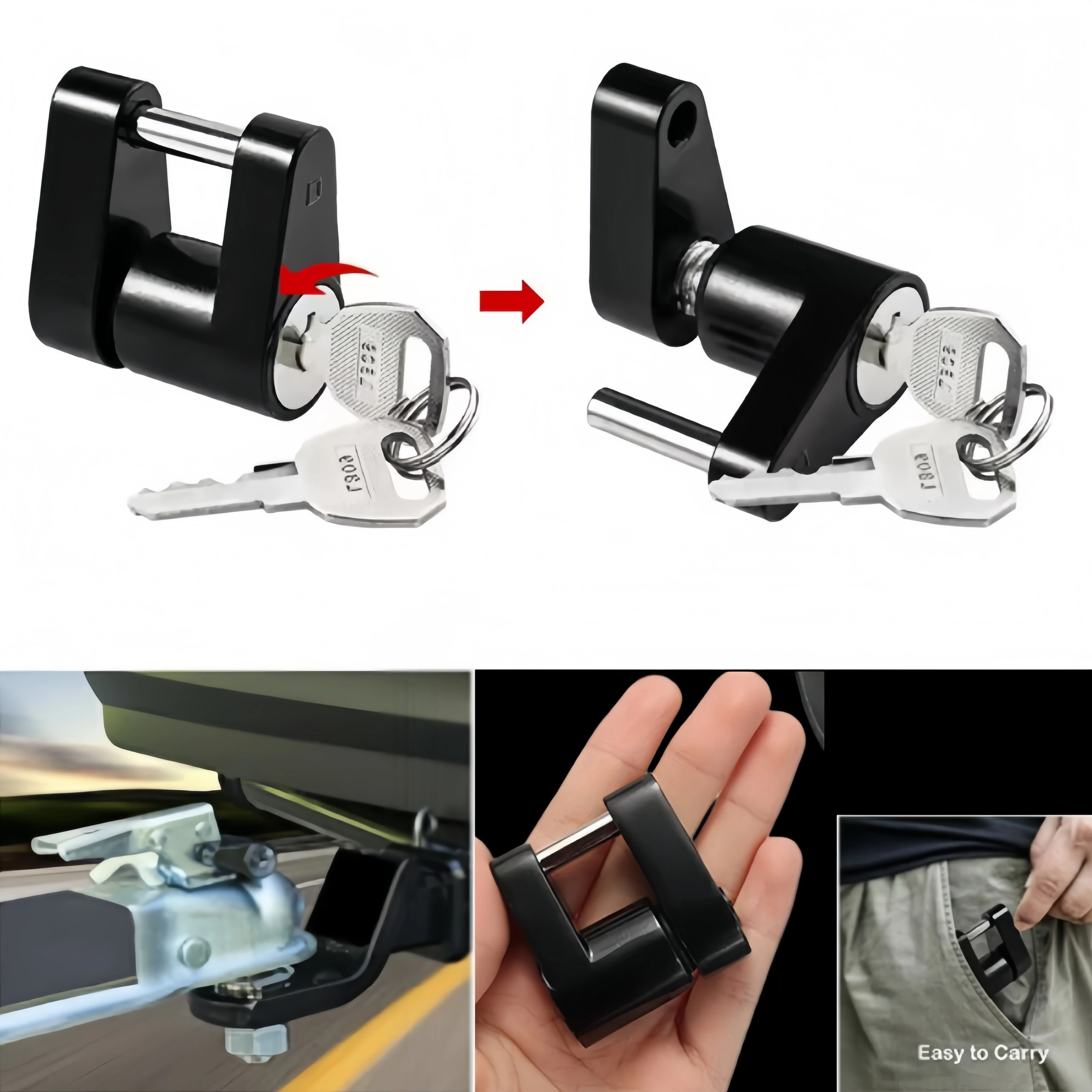 1/4 Inch Small Trailer Lock Zinc Alloy Heavy Duty Coupler Hitch Lock for RV Truck Trailer Connector Security Trailer Accessories