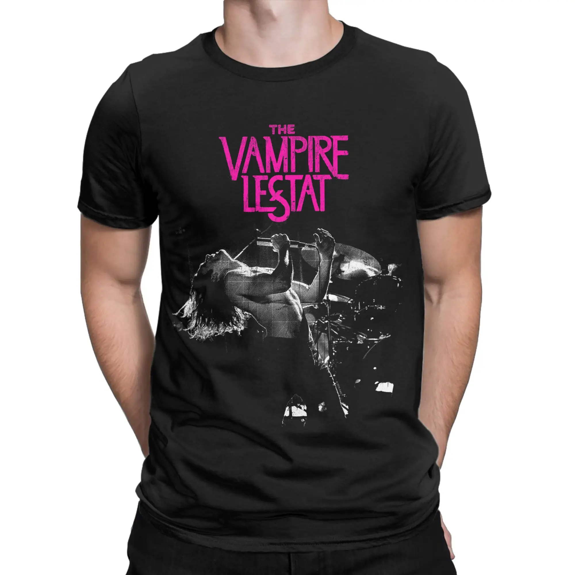 Herren-T-Shirts „The Vampire Lestat Live On Tour“ aus 100 % Baumwolle, Strand-Vintage-Kurzarm-T-Shirt mit O-Ausschnitt, Freizeit-Print-T-Shirt – Detail 2