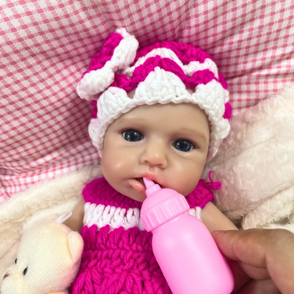 13 بوصة يمكن فتح الفم LouLou مستيقظ فتح عيون زرقاء فتاة الصلبة سيليكون تولد من جديد دمية طفل كامل الجسم لعبة من السيليكون هدية الكريسماس