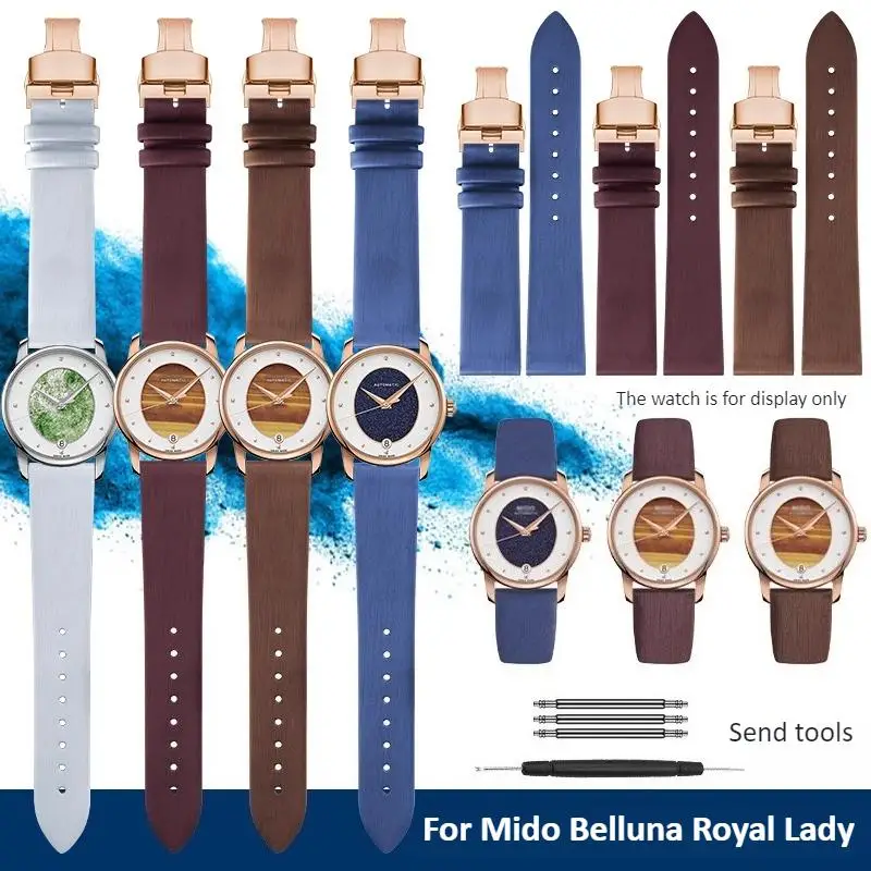 Correa de reloj de piel de vacuno con estampado de seda para MIDO BARONCELLI M035.207 Correa de cuero sintético para mujer 18mm