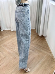 2024 Summer New Design Feeling Hot Diamond Hole Digging Loose Straight Leg Jeans Wide Legged Pants Full of Diamonds Shining