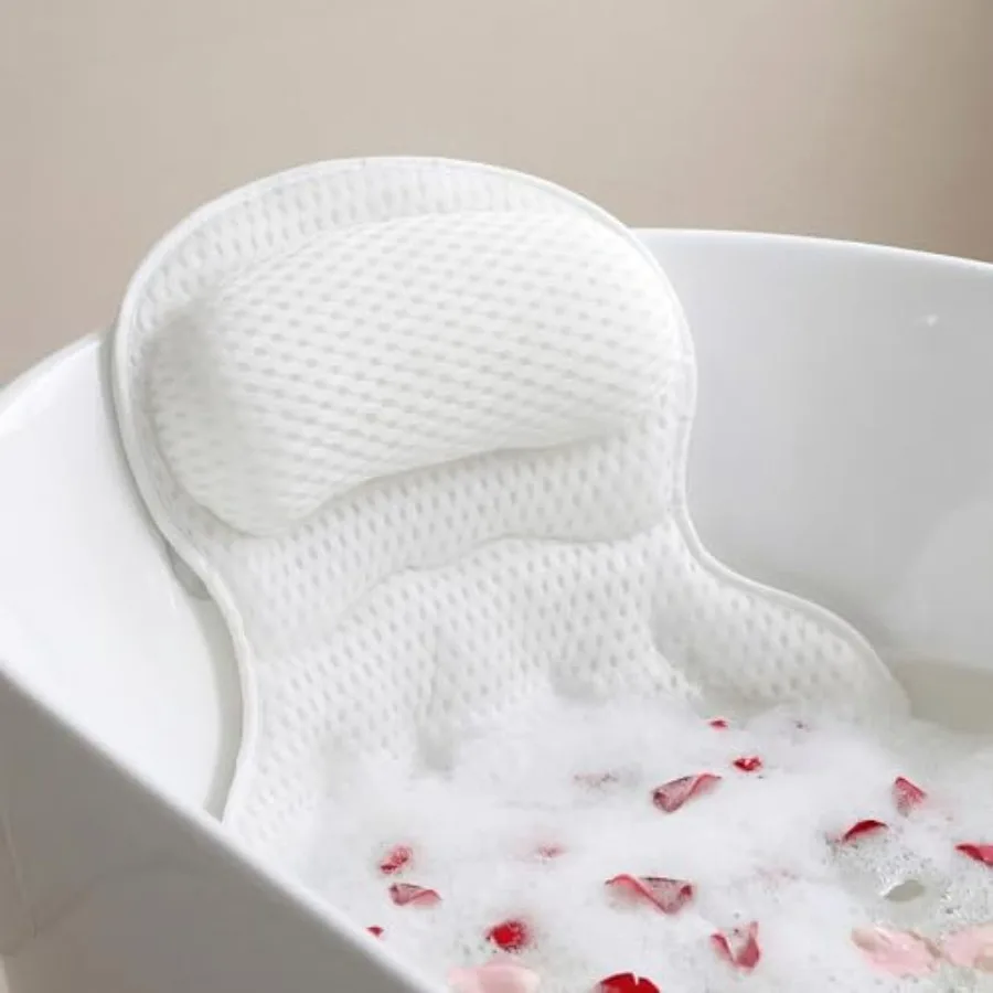 

4D Air Mesh Bath Pillow for Tub Soft Bathtub Cushion with 6 Non-Slip Suction Cups for Head Neck and Back Support Machine Washab