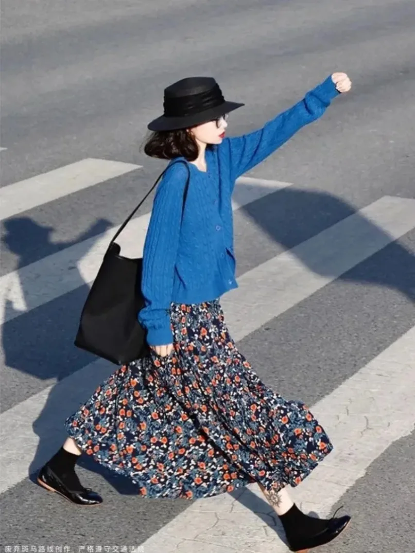 

Винтажная плиссированная юбка с цветочным принтом для женщин, новинка Y2k E-Girl, женские летние юбки с завышенной талией, свободные юбки средней длины 2024