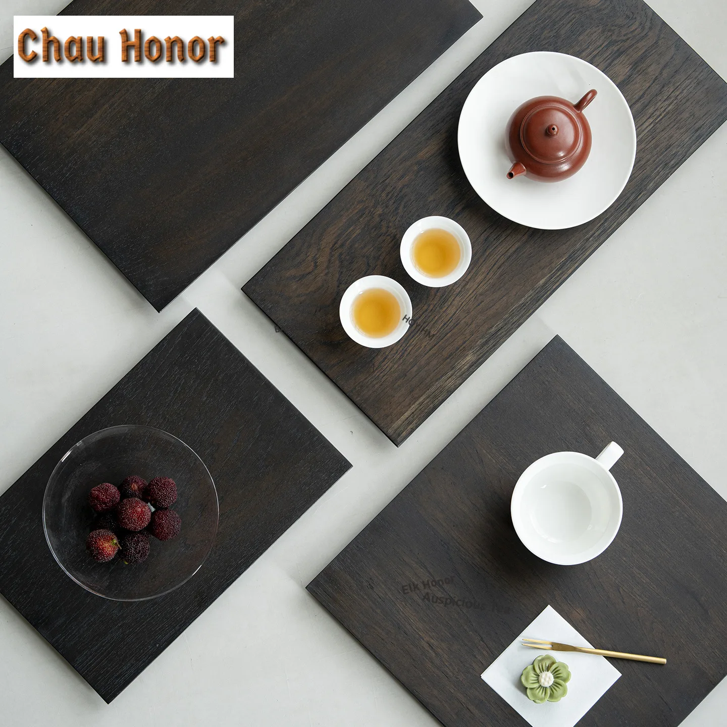 ZAEYORIA Myanmar Teak Lacquered Tea Tray Afternoon Tea Dessert Plate Coffee Storage Board Organizers Desk Dishes for Serving