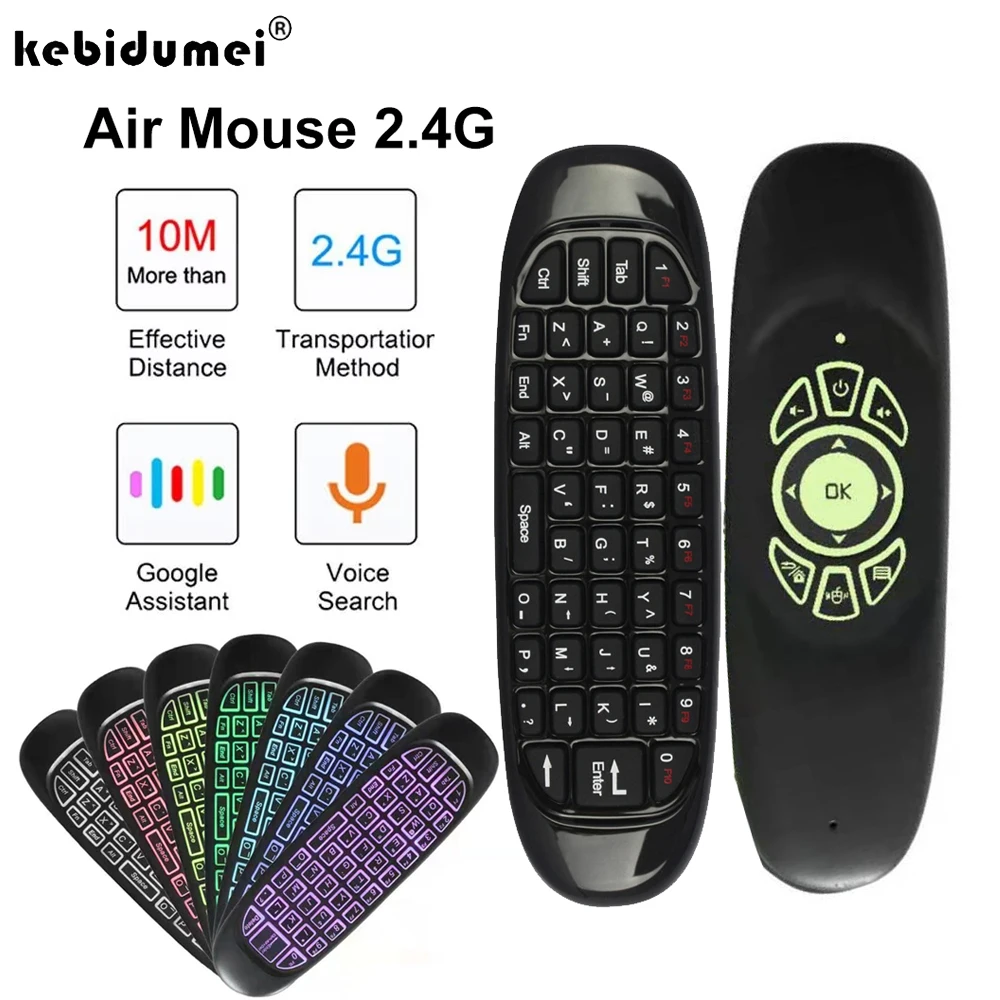 Беспроводная клавиатура 2,4G с RGB-подсветкой, мини-радіочастотная клавиатура-мышь с голосовым управлением, ИК-обучающий пульт дистанционного управления для ПК, ТВ, ноутбука