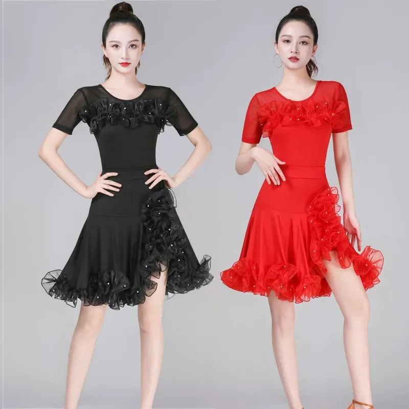 customized latin dance dress women adult sleeveless fringe dress dance practice clothes stage ballroom dress standard suit