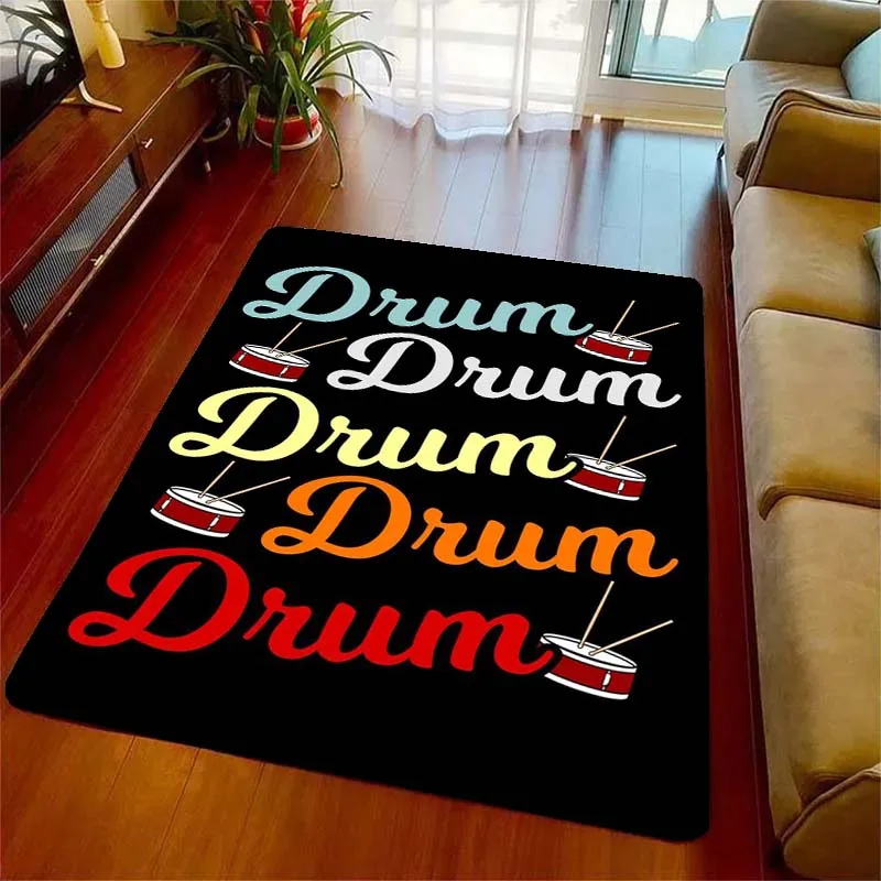 Music Instruments Drum Kit Let's Rock Area Rugs for Living Room Bedroom Decoration Rug Children Music Room Mat Anti-slip Carpets