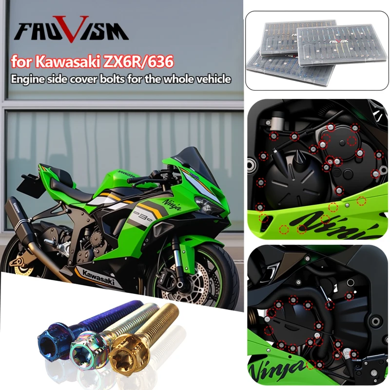 Suitable for Kawasaki ZX-6R 636 2007-2023 Engine Bolt Kit - Stainless Steel Corrosion Resistant Motorcycle Fastener Accessories
