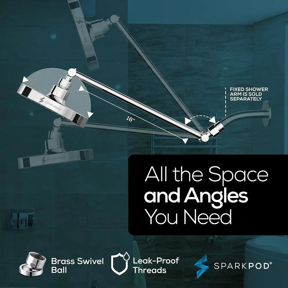 رأس دش مطري فاخر عالي الضغط مع 16 ذراع تمديد - تركيب سهل بدون أدوات لمدة دقيقة واحدة - كروم مصقول حديث #5