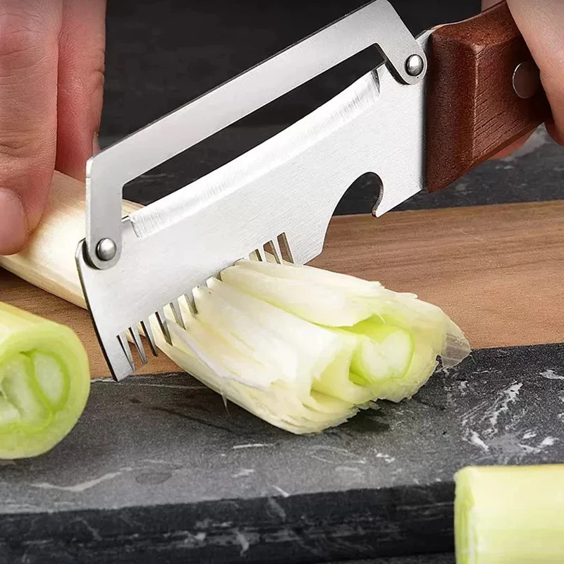 3-in-1 Wooden Handle Vegetable Peeler Multi-angle Serrated Peeling Knife with Bottle Opener Multifunctional Kitchen Prep Tool