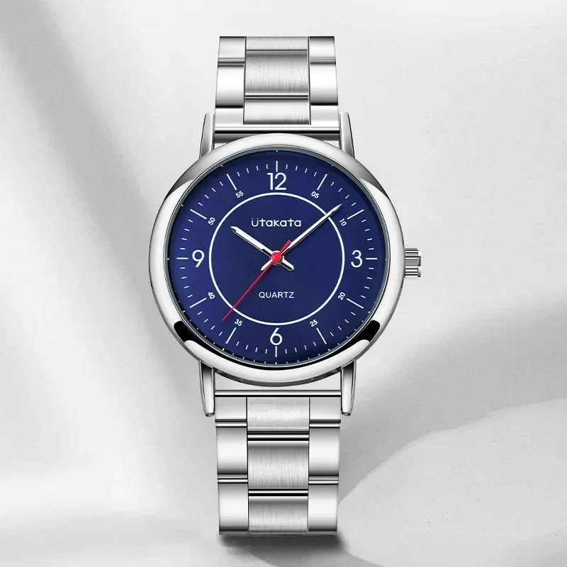 

2025Мужские часы мужские с низким ключом минималистичный деловой стальной ремень настольный светящийся красный игольчатый 0014