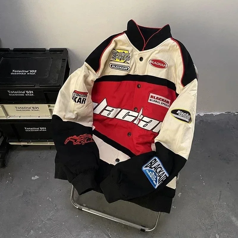 Hip Hop Motorcycle Female Matching Baseball Jackets Vintage Racing Jacket Women Men Oversized Korean Motorcycle Streetwear