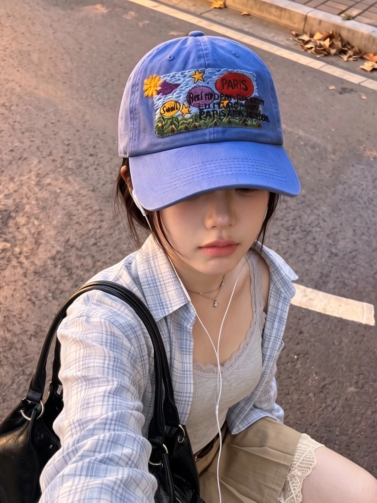 Retro Korean Embroidered Baseball Cap Women's Travel Wide Brim Sunshade Face Slimming Casual Versatile Cap Adjustable round Top