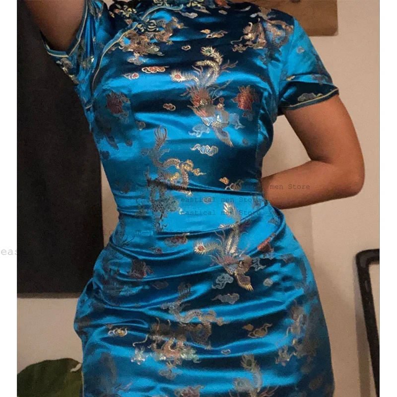 Chinese Princess Dress Y2K Streetwear Women Sexy Qipao Vintage Mandarin Collar Chesongam Summer Night Club Vestidos Costume