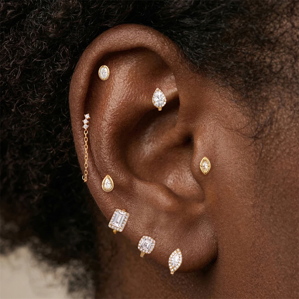 CANNER 1PC 925 Sterling Silver Oval Teardrop Marquise Large CZ Studs Hoops Sparkling Luxury Earring Jewelry Gift for Daily Wear