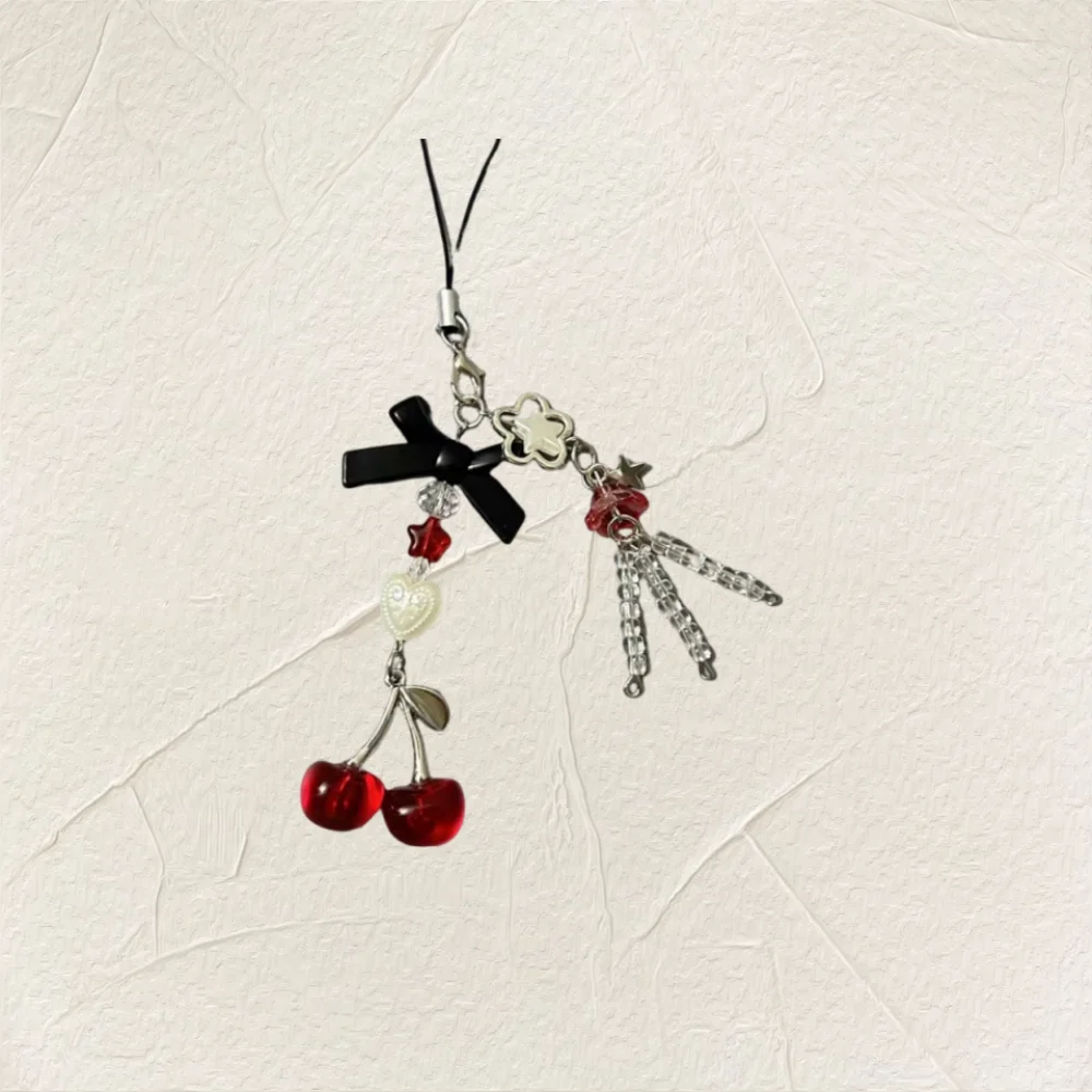 

Mobile Phone Lanyard Exquisite Cherry Keychain Sweet Keychain Pendant Realistic Bow Key Ring For Gift Key Holder Personal