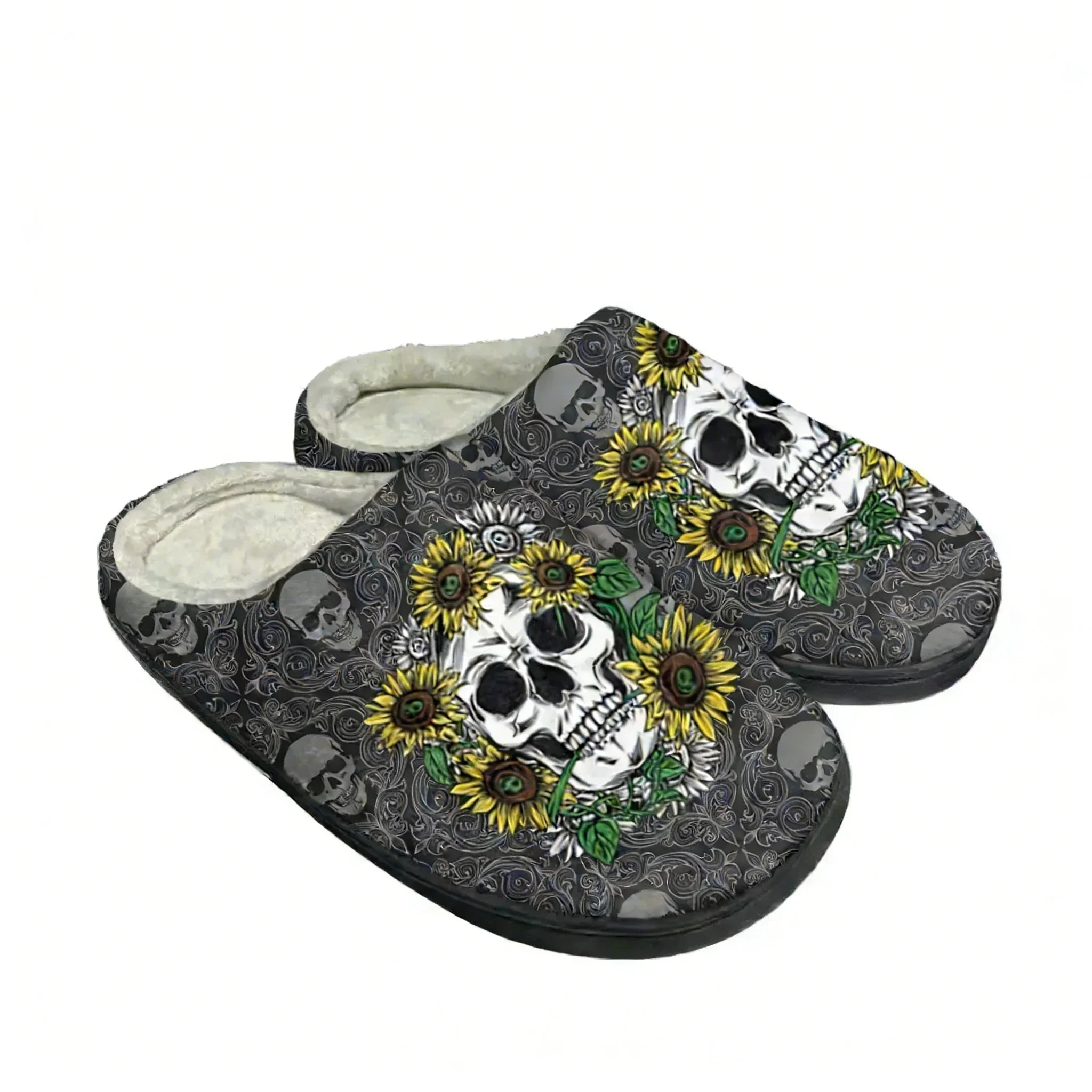 Sunflower Skull Home Cotton Slippers Mens Womens Plush Bedroom Casual Keep Warm Shoe Customized Thermal Slippercustomized Design