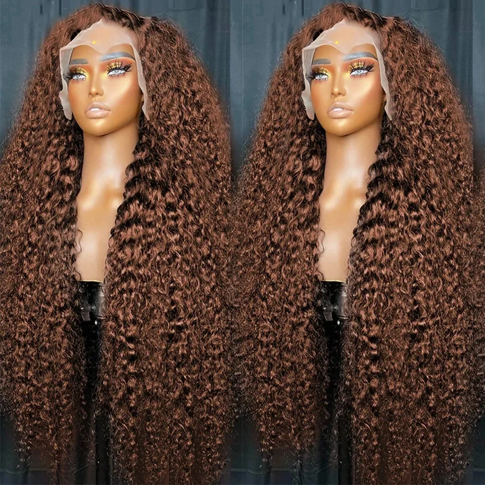 

Шоколадно-коричневые глубокие кудрявые парики с HD-кружевом 13x6 для женщин, предварительно выщипанные, с прозрачным кружевом 13x4, из натуральных человеческих волос