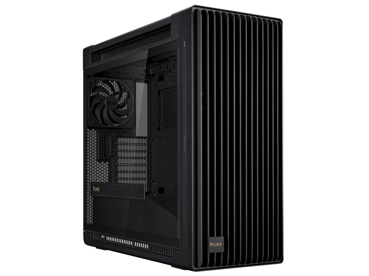 ASUS ProArt PA602 E-ATX Computer Case, 420mm radiator support, Dual 200mm built-in fans, front panel IR dust indicator, power lock latch, tool-less PCIe mounting & GPU Holder, 20Gbps USB-C front I/O