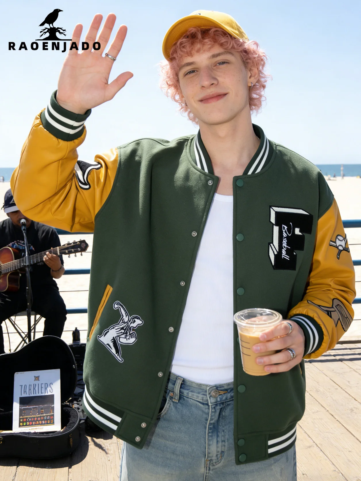 Men\'s Varsity Jacket Faux Leather Sleeve Lightweight Vintage Baseball Uniform Vintage Streetswear Cute Embroidery Patchwork Coat