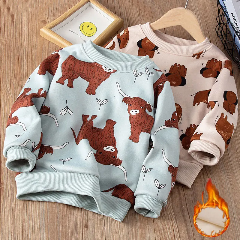 

Boys Sweatshirts Winter Thicken Pullover for Kids Long Sleeve Children Outerwear Print Cartoon Shirts Teenager School Clothes